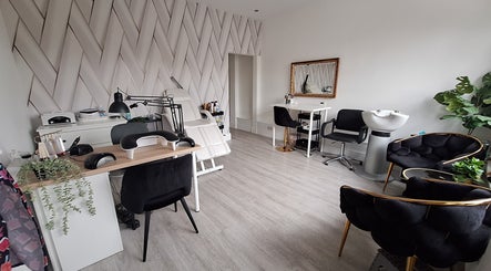 Interior of Venti Nail Atelier in Swinton, England, GB, featuring elegant manicure stations and modern decor.