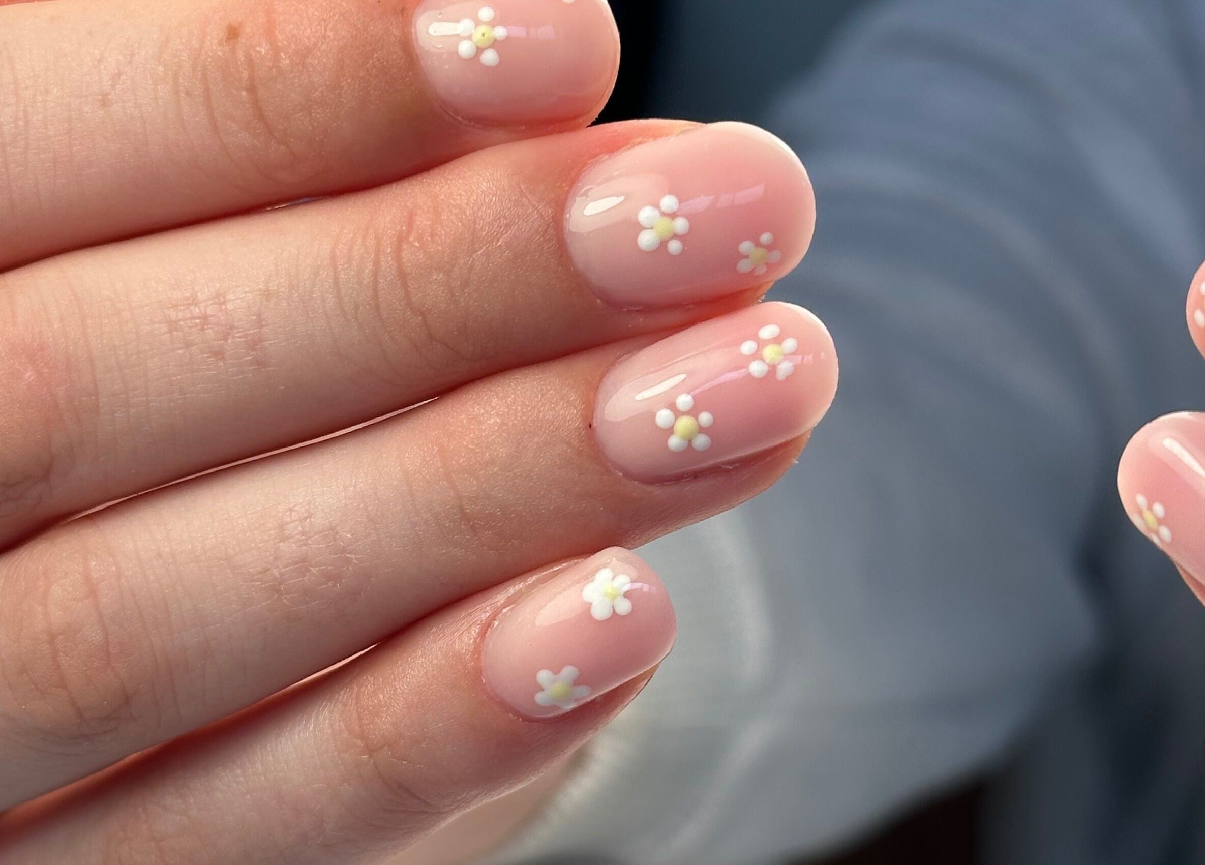 Delicate floral nail art at Kured by Kenz, Sanctuary Point, New South Wales, AU.