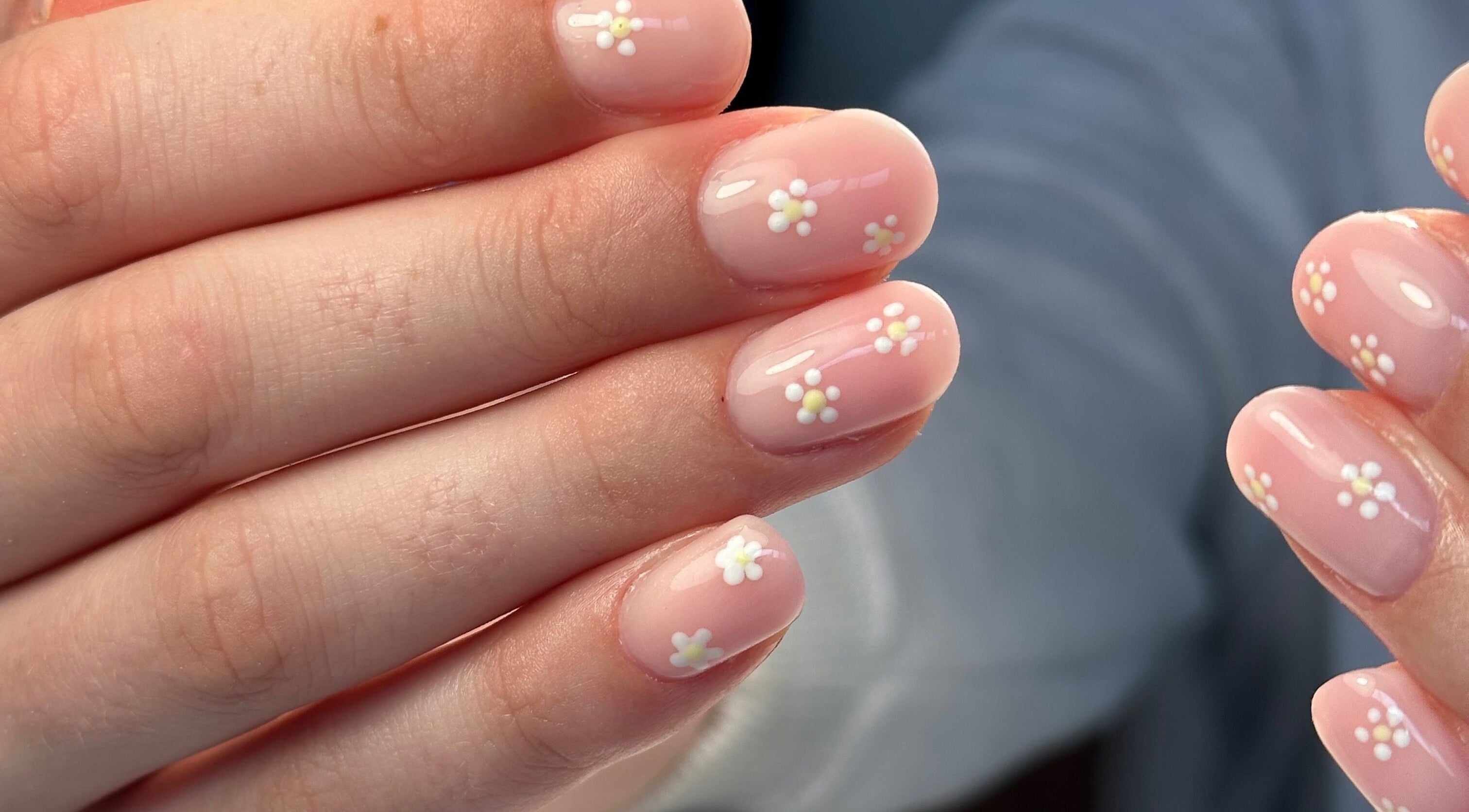 Delicate floral nail art at Kured by Kenz, Sanctuary Point, New South Wales, AU.