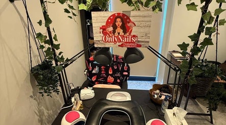 Cozy nail station at Only Nails, Milton Keynes, England, GB, with greenery and stylish decor.