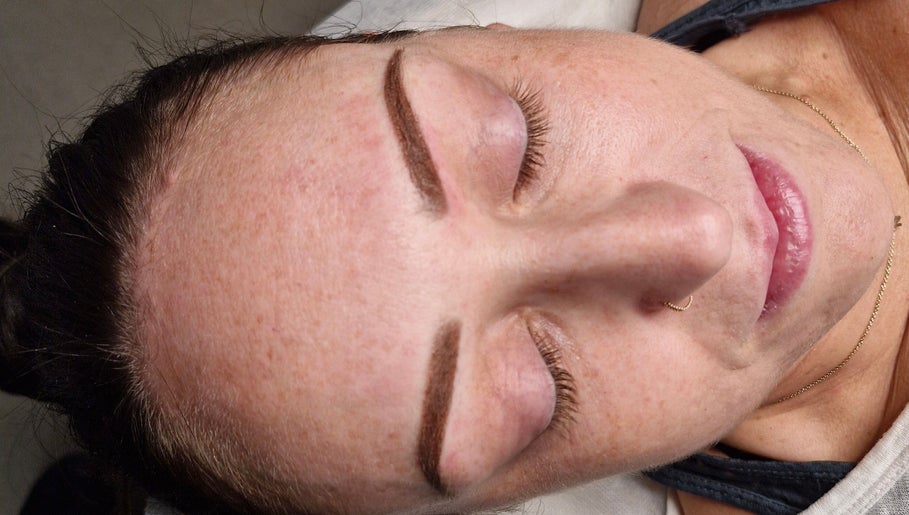 Close-up of a woman with styled eyebrows at Sweet Features, Edgeworth, New South Wales, AU.