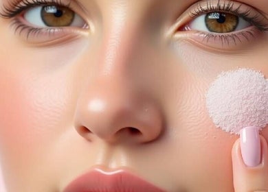 Close-up of face receiving gentle exfoliation at EveGanzi, Westmount, CA.