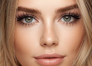 Close-up of perfectly applied makeup at EveGanzi, Westmount, CA highlighting beauty expertise.