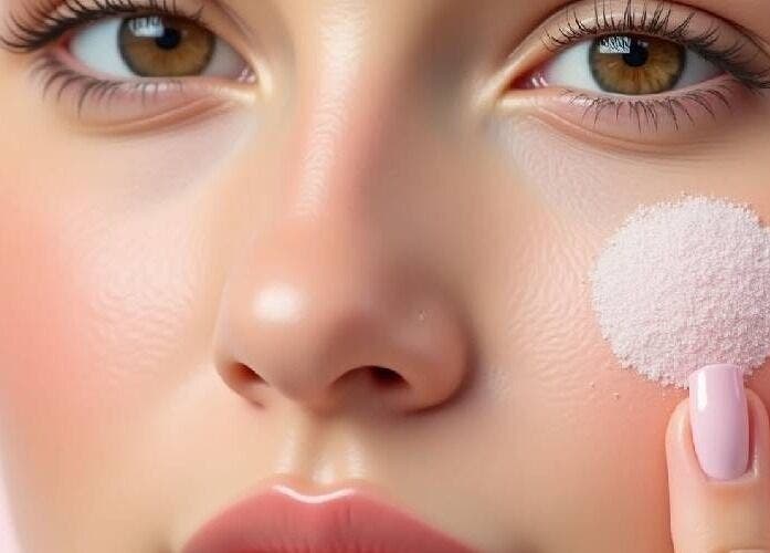 Close-up of a woman applying facial scrub at EveGanzi, Westmount, CA, highlighting beauty care.