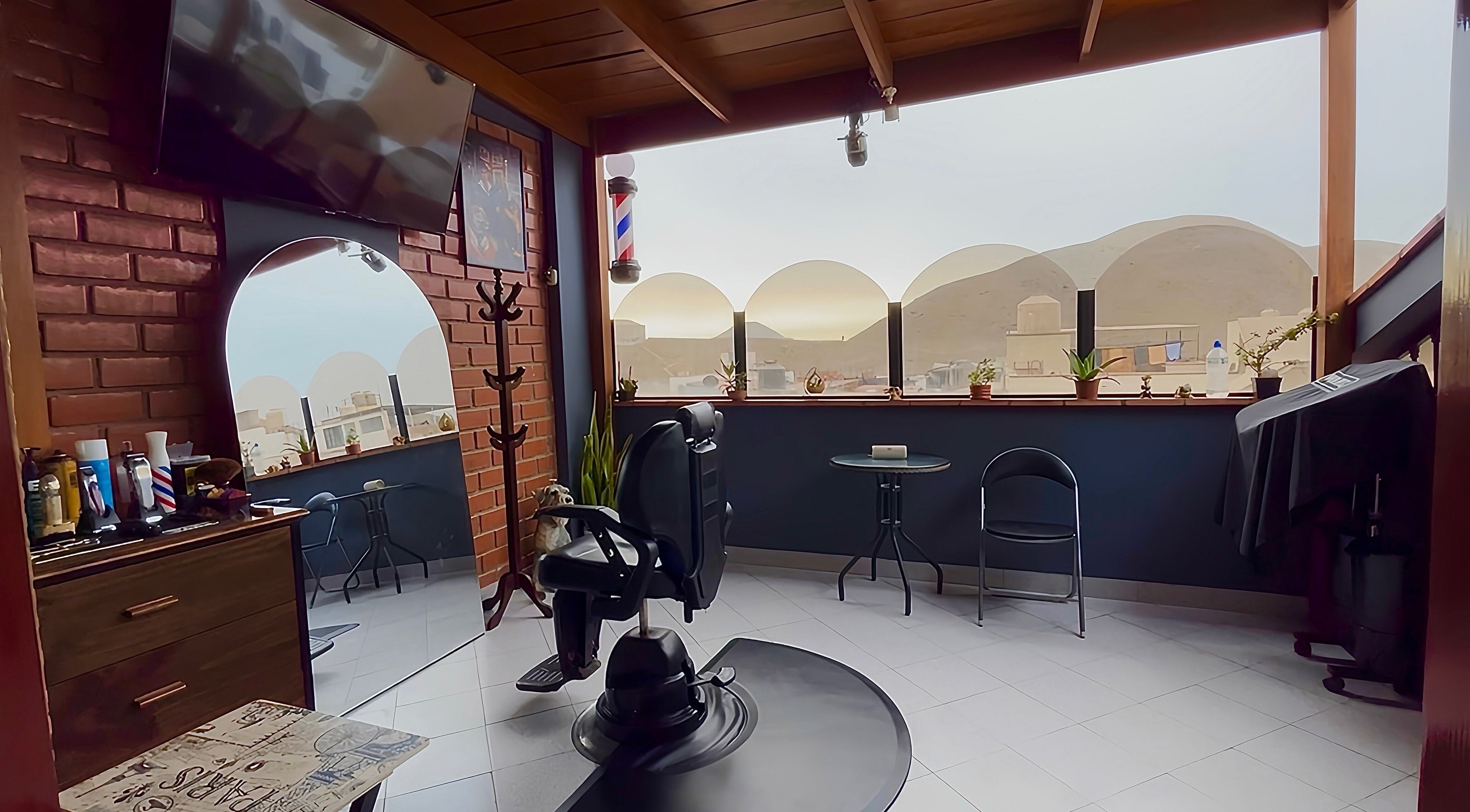 Salón moderno en Randy Chang Barberstudio, La Molina, Provincia De Lima, PE, con vista panorámica.