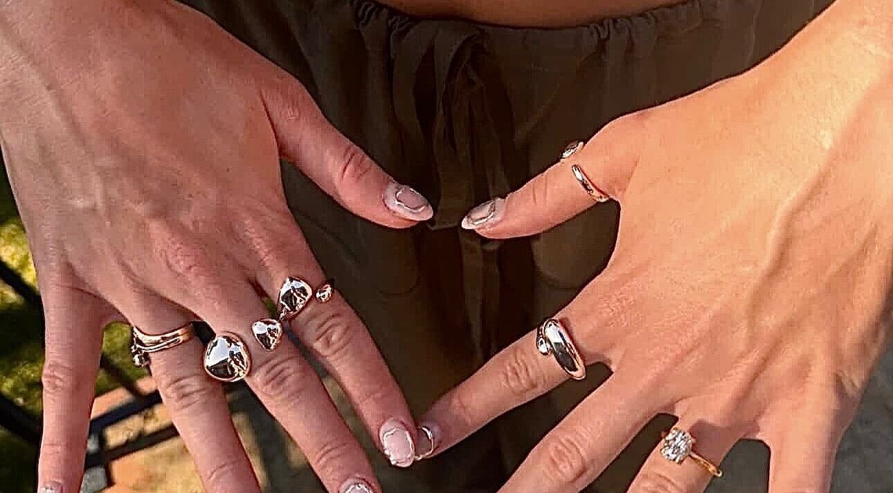 Elegant nail art with silver rings at Femme Fatale Nails, Copacabana, New South Wales, AU.