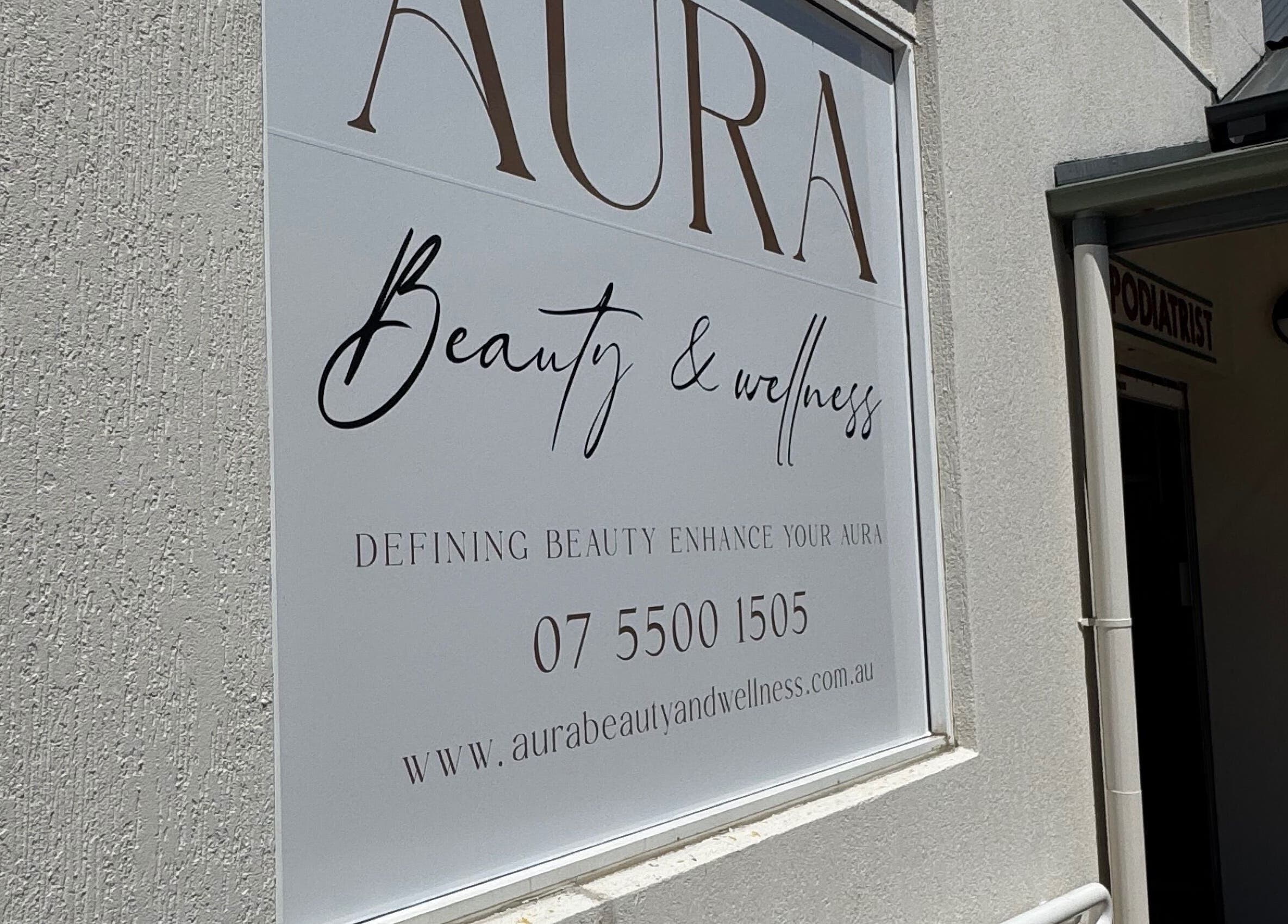 Facade sign of AURA Beauty and Wellness at Nerang, Queensland, AU.