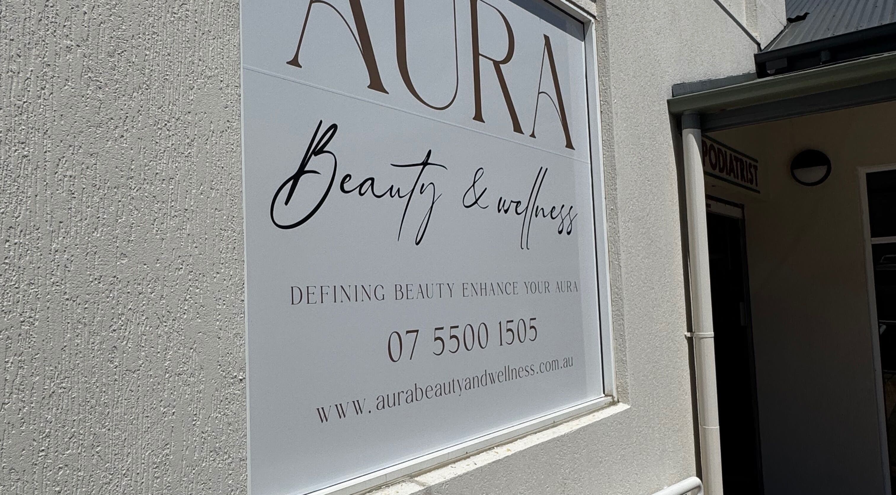 Facade sign of AURA Beauty and Wellness at Nerang, Queensland, AU.