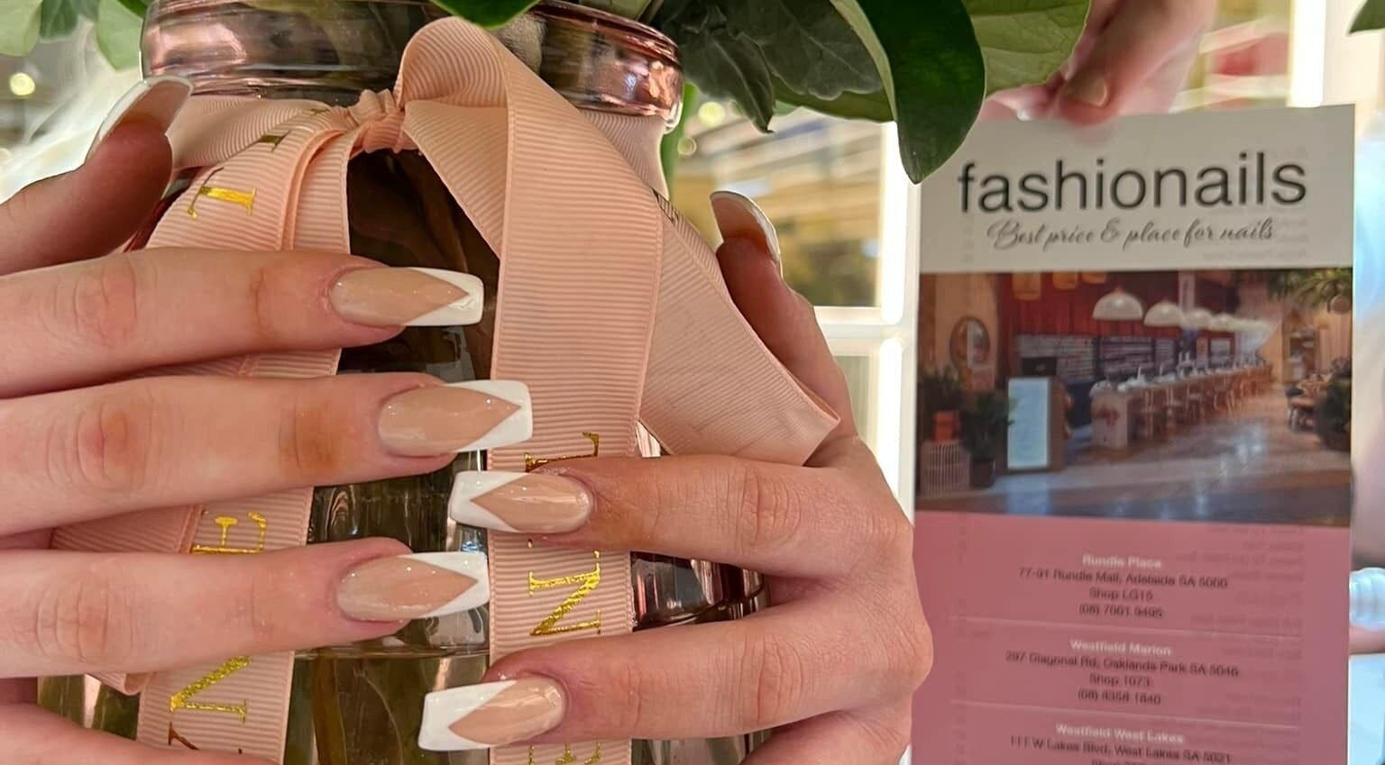 Stylish French manicure showcased at Fashion Nails & Beauty, Oaklands Park, South Australia, AU.