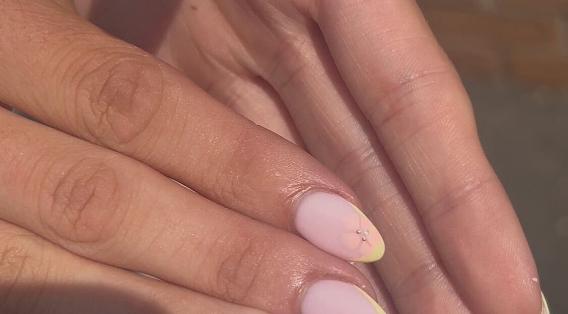 Close-up of stylish manicured nails at Glossed By Georgia, Ellington, England, GB.