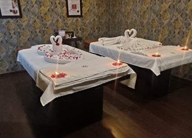 Relaxing spa setting at The SOFITEL wellness in Manikonda, Hyderabad, Telangana, IN with cozy treatment beds.