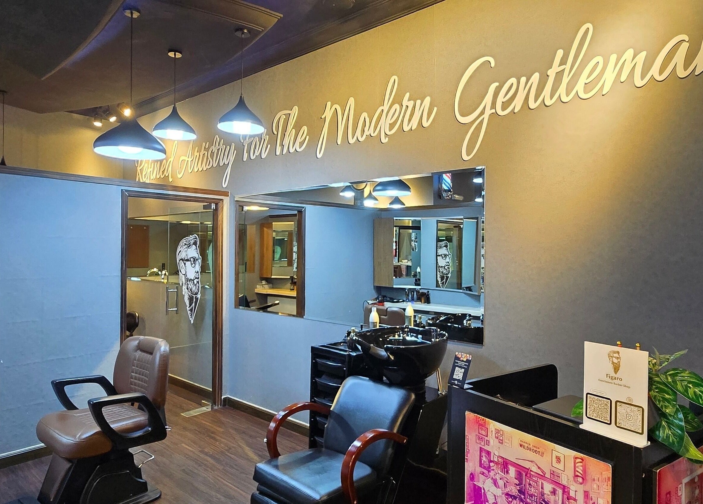 Elegantly designed interior of Figaro Gentleman L.L.C, Abu Dhabi, AE showcasing refined grooming space.