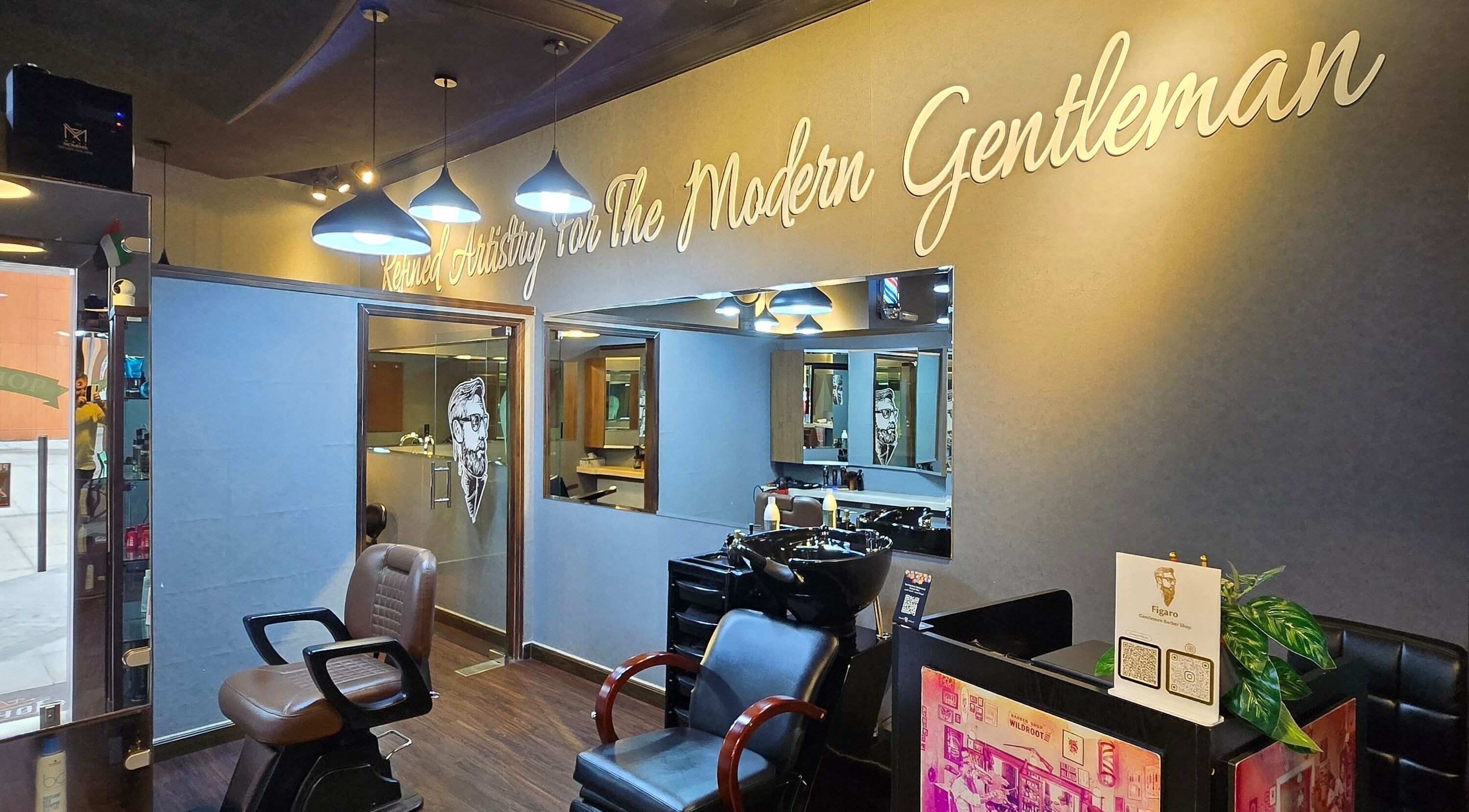 Elegantly designed interior of Figaro Gentleman L.L.C, Abu Dhabi, AE showcasing refined grooming space.