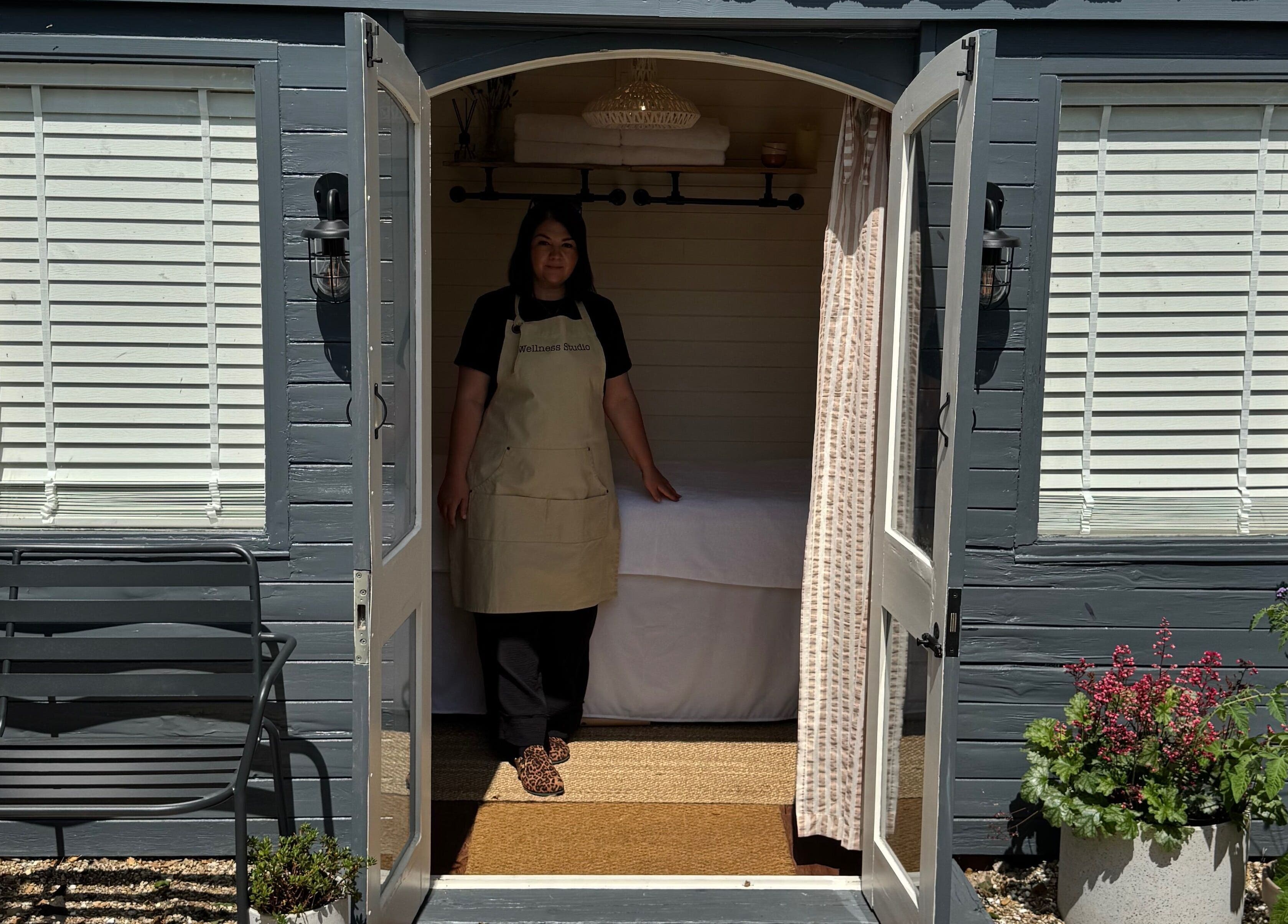 Entrance to Wellness Studio with staff member in Bristol, England, GB.