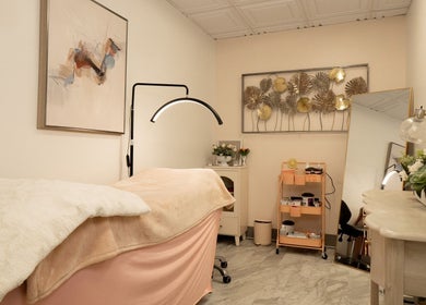 Serene treatment room at PRECISION LASH & BROW in Bethesda, Maryland, US, featuring modern decor.