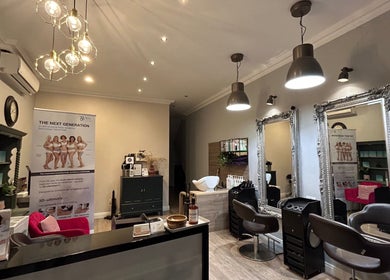 Chic interior of Gabrielle Elle Nails within Viauty Fulham, London, England, GB, showcasing stylish decor and modern equipment.