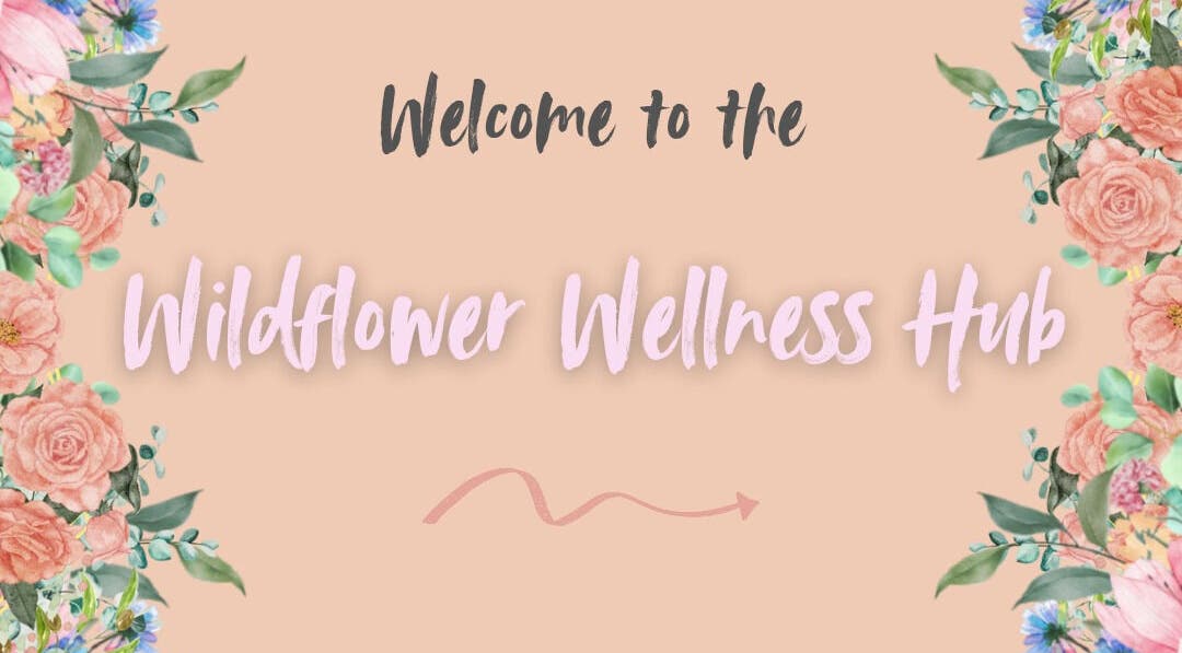 Welcome sign for Wildflower Wellness Hub, Churchdown, England with floral design.