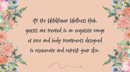 Floral design with text promoting face and body treatments at Wildflower Wellness Hub, Churchdown, England, GB.