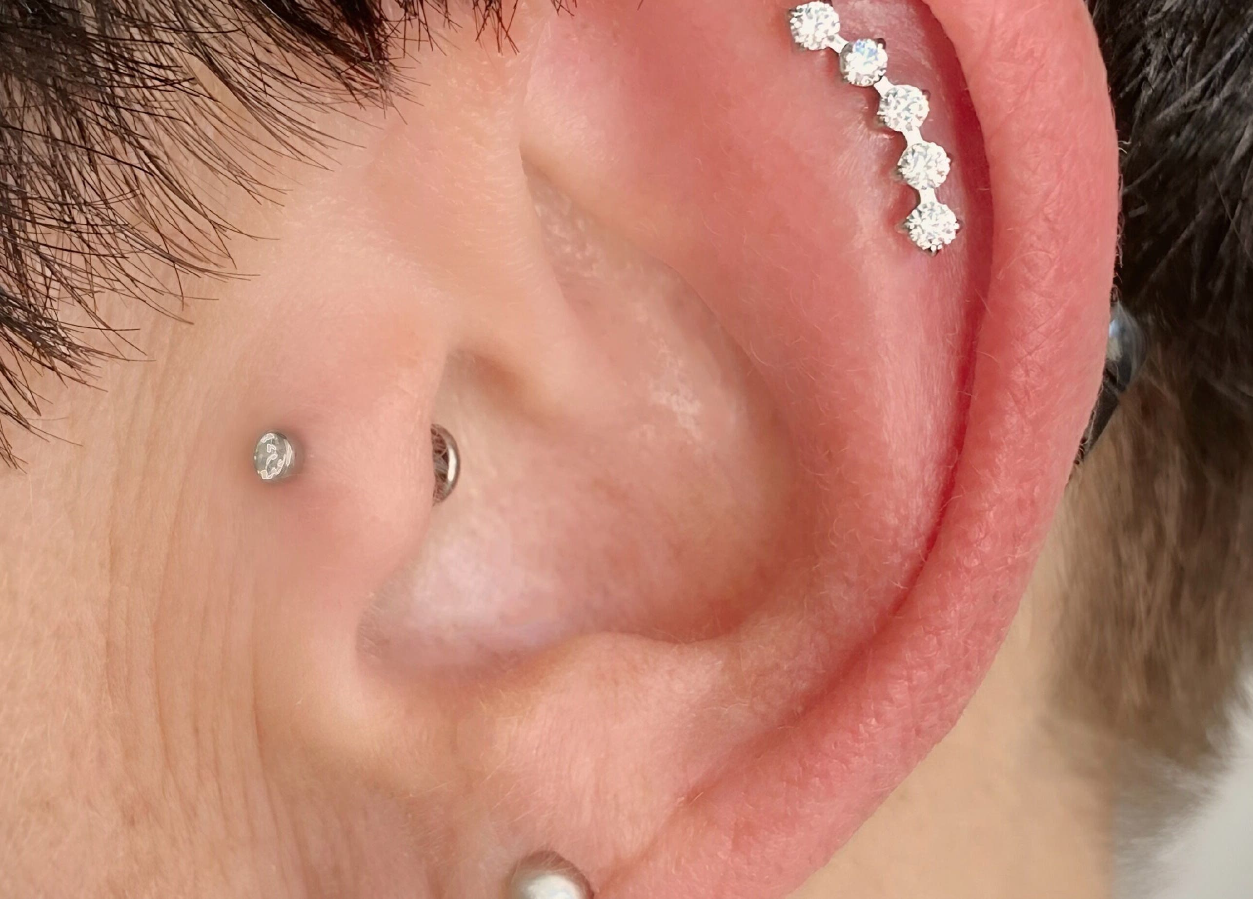 Piercing élégant à L’épine rose | Piercing, Bruille-saint-amand, Hauts-de-france, FR. Bijoux scintillants pour l'oreille.