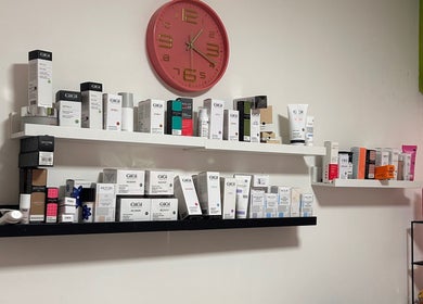 Shelf display of skincare products at Girls Only Cosmetics by Alina Nisnik in Ra'anana, Center District, IL.