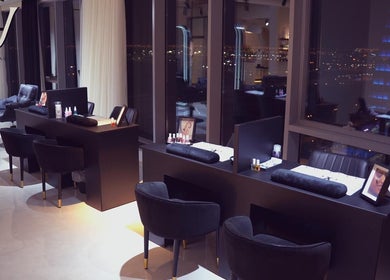 Luxurious nail lounge at M hair and beauty, لوسيل, بلدية الضعاين, QA with city skyline view.