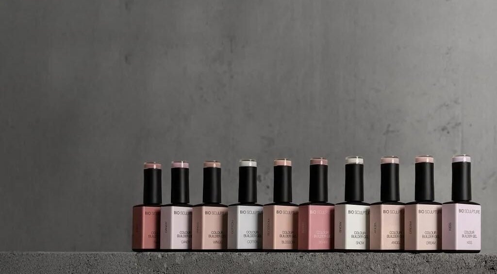 Nail polish collection at By Elisa H, Gosh Gosh PMU Clinic, London, England, GB, on a sleek display.