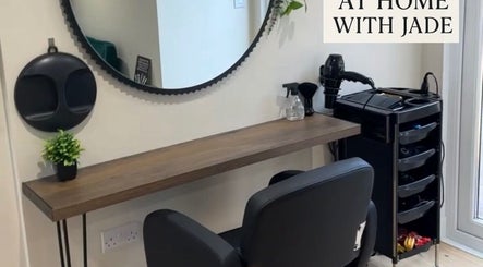 Modern salon chair and tools at 'At home with Jade', Lincoln, England, GB.