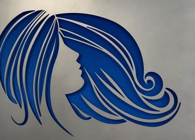 Elegant hair silhouette artwork at Gary Sedgwick, Clitheroe, England, GB, showcasing beauty and style.