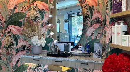 Chic vanity with tropical wallpaper at Routine Contour Clinic- Berwick, Melbourne, Victoria, AU.