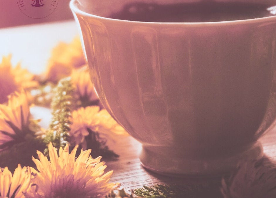 Warm tea surrounded by flowers at HealthyMindandSoul, Stourbridge, England, GB, creating a calming ambiance.