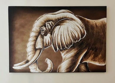 Elephant artwork at Mantra Thai Massage & Spa, Vienna, Virginia, US. Enhances tranquil ambience.