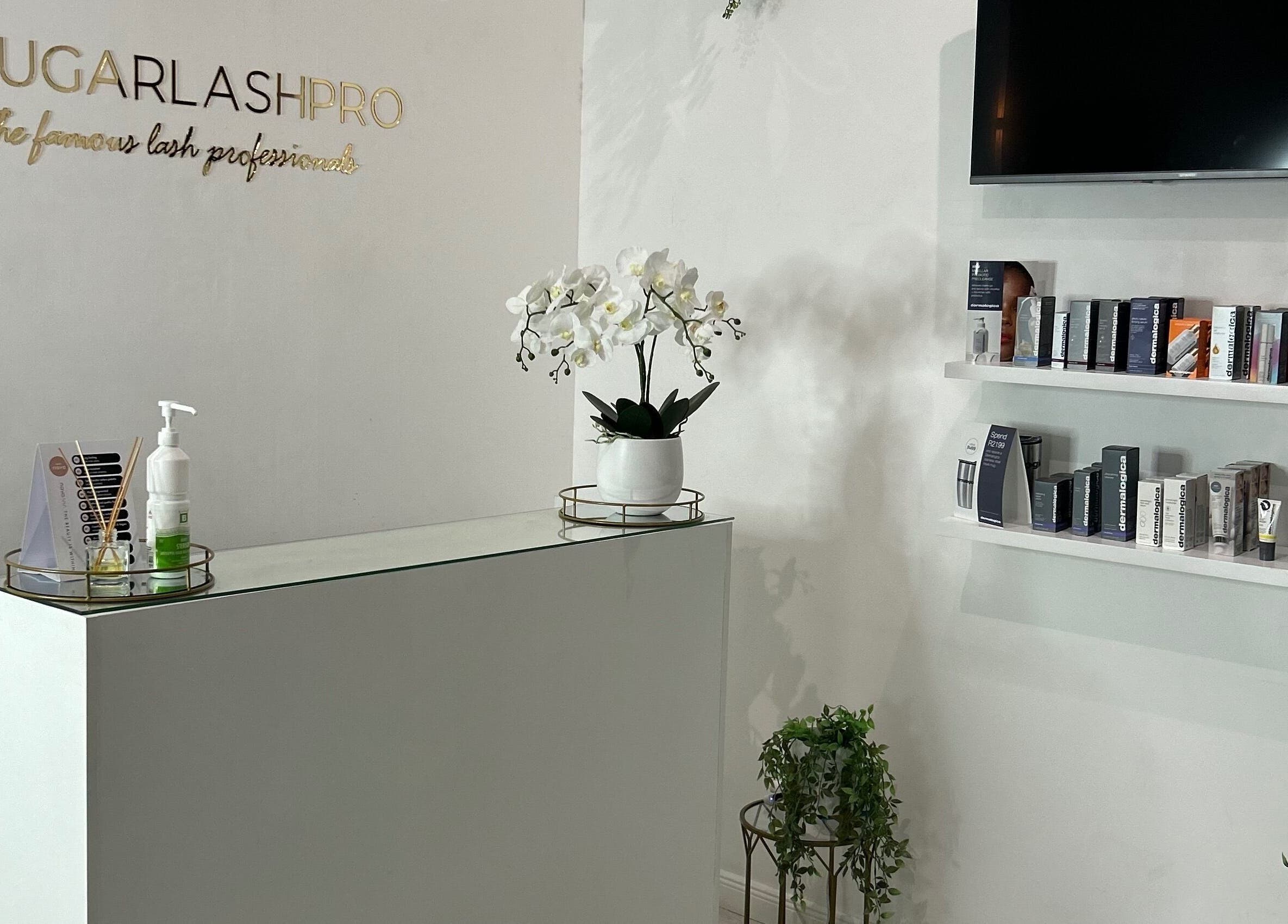 Reception area of Shugarlashpro | Central Square with decor in Sandton, Gauteng, ZA.