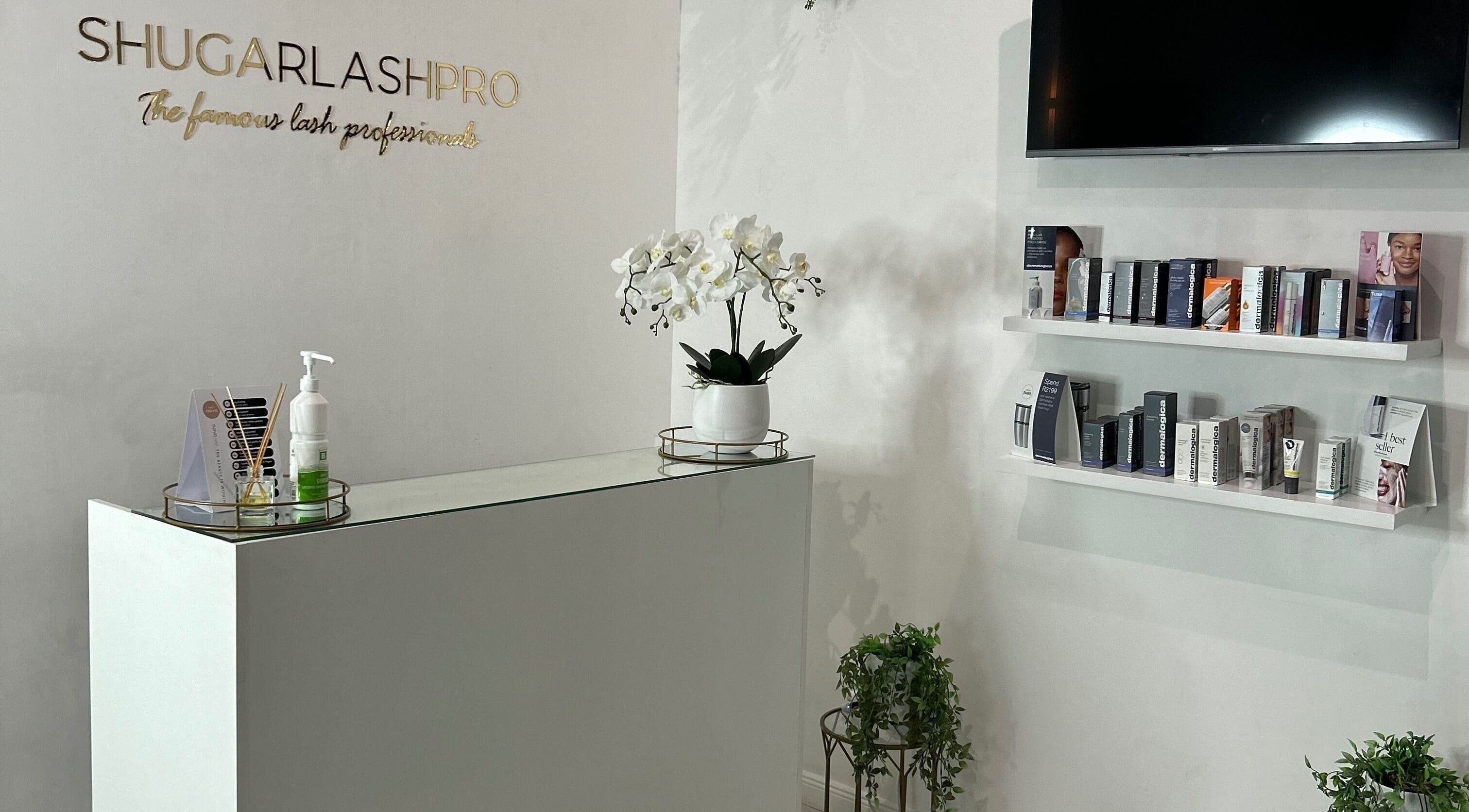 Reception area of Shugarlashpro | Central Square with decor in Sandton, Gauteng, ZA.