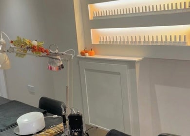 Sleek and tranquil nail station setup at Amy Alexandra Studios in Birkenhead, England, GB with elegant decor.