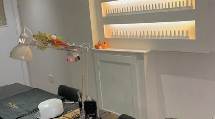 Sleek and tranquil nail station setup at Amy Alexandra Studios in Birkenhead, England, GB with elegant decor.