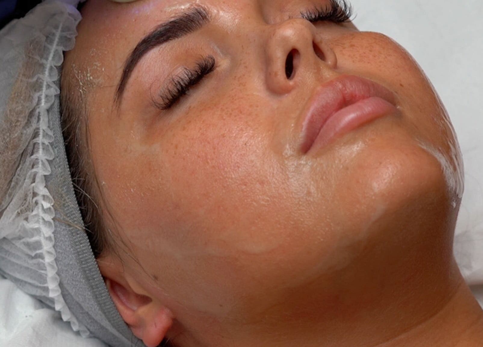Facial treatment at Sadia, Slough, England, GB, enhancing skin's radiance and relaxation.