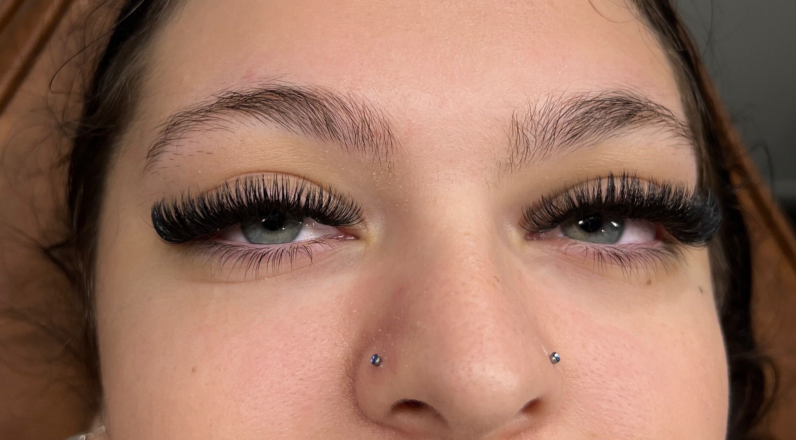 Close-up of eyelash extensions at Hellish Brows and Lash Lounge, Forest Hill, Queensland, AU.