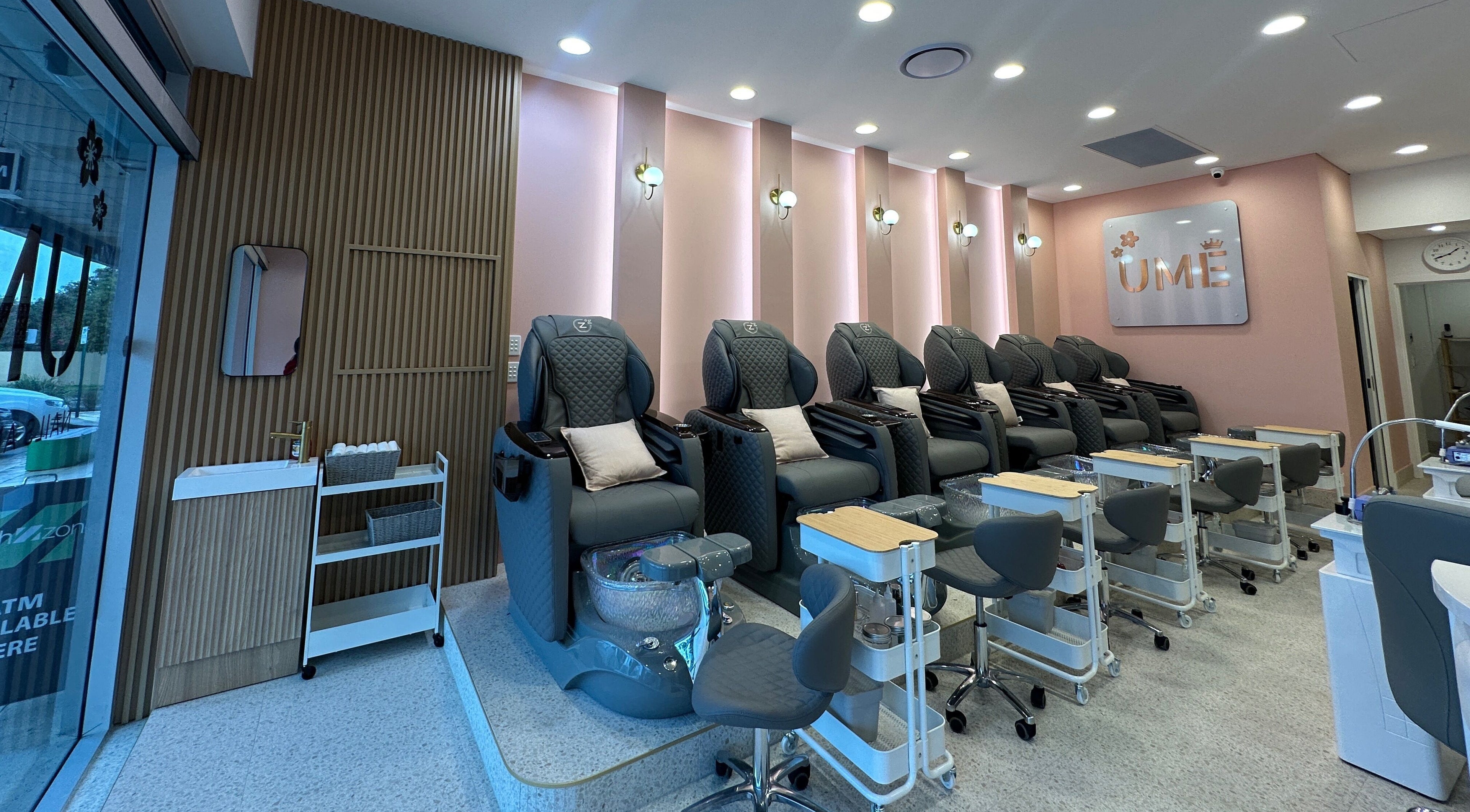 UME Nails and Beauty in Manning, Western Australia, features luxurious pedicure chairs in a tranquil setting.