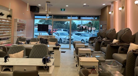 Modern interior of UME Nails and Beauty in Manning, Western Australia, AU with stylish chairs and nail stations.