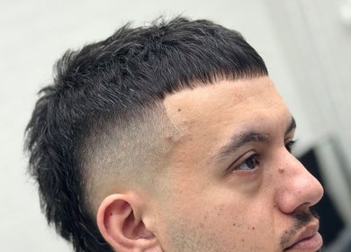 Close-up of trendy haircut with fade at Ash Bang, Melbourne, Victoria, AU.