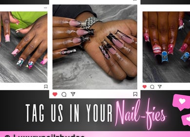 Stylish nail art at Luxurynailzbydae, showcasing vibrant designs in Hampton, Georgia, US.
