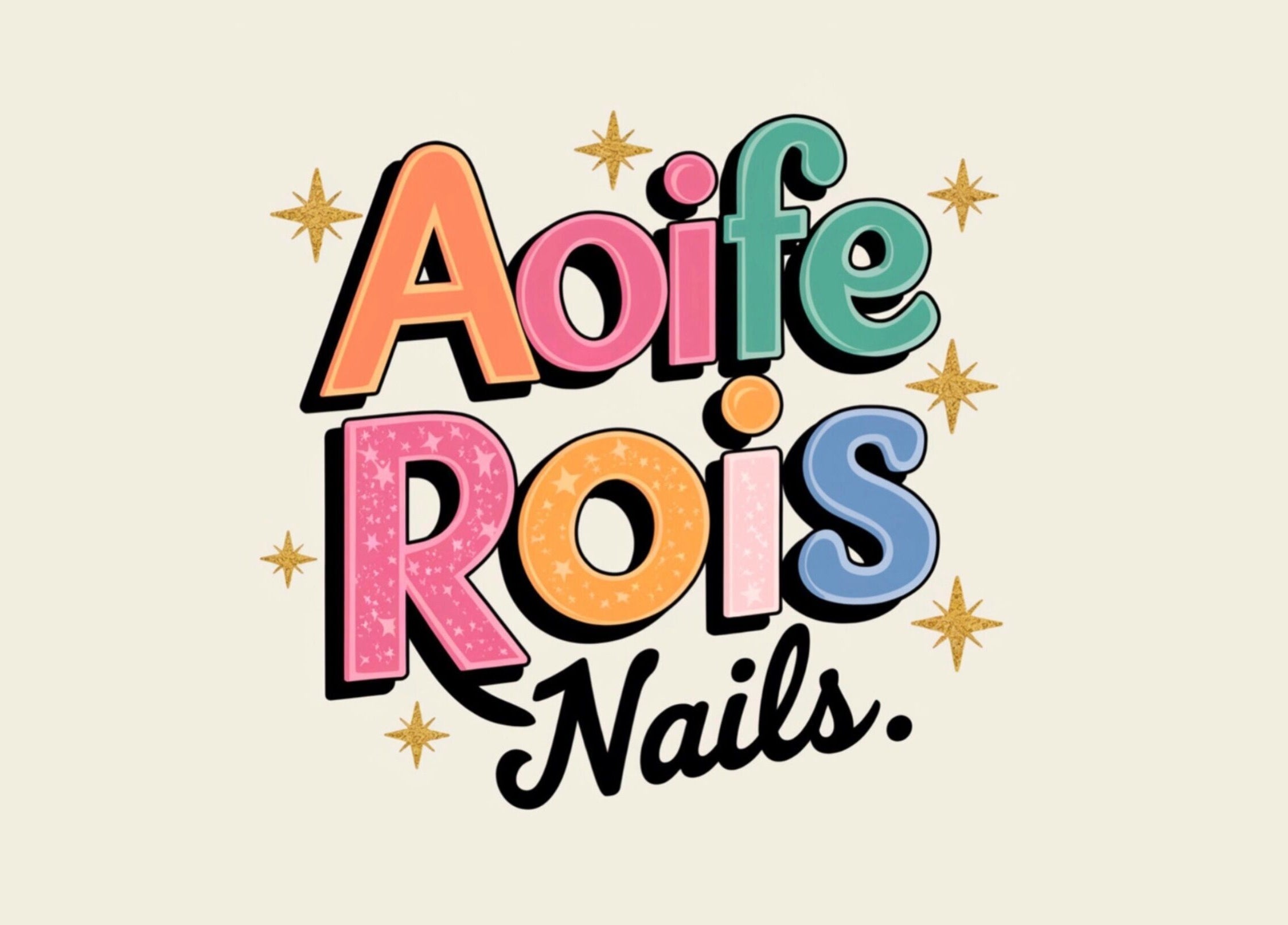 Colorful Aoife Rois Nails logo with stars, Newtownabbey, Northern Ireland, GB.