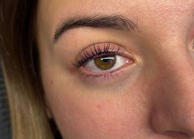 Close-up of an eye with curled lashes at Sculpted by Sylvie, Gainsborough, England, GB.