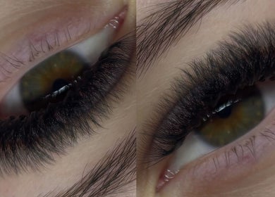 Close-up of eyelash extensions by Sculpted by Sylvie, Gainsborough, England, GB. Exquisite detail and precision.