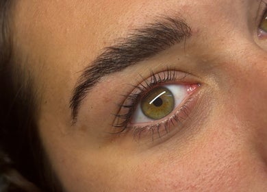 Close-up of beautifully shaped eyebrow at Sculpted by Sylvie, Gainsborough, England, GB.