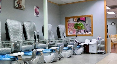 Luxury pedicure chairs at Ten Perfect Nail Design, Lowell, Massachusetts, US, offering premium nail services.