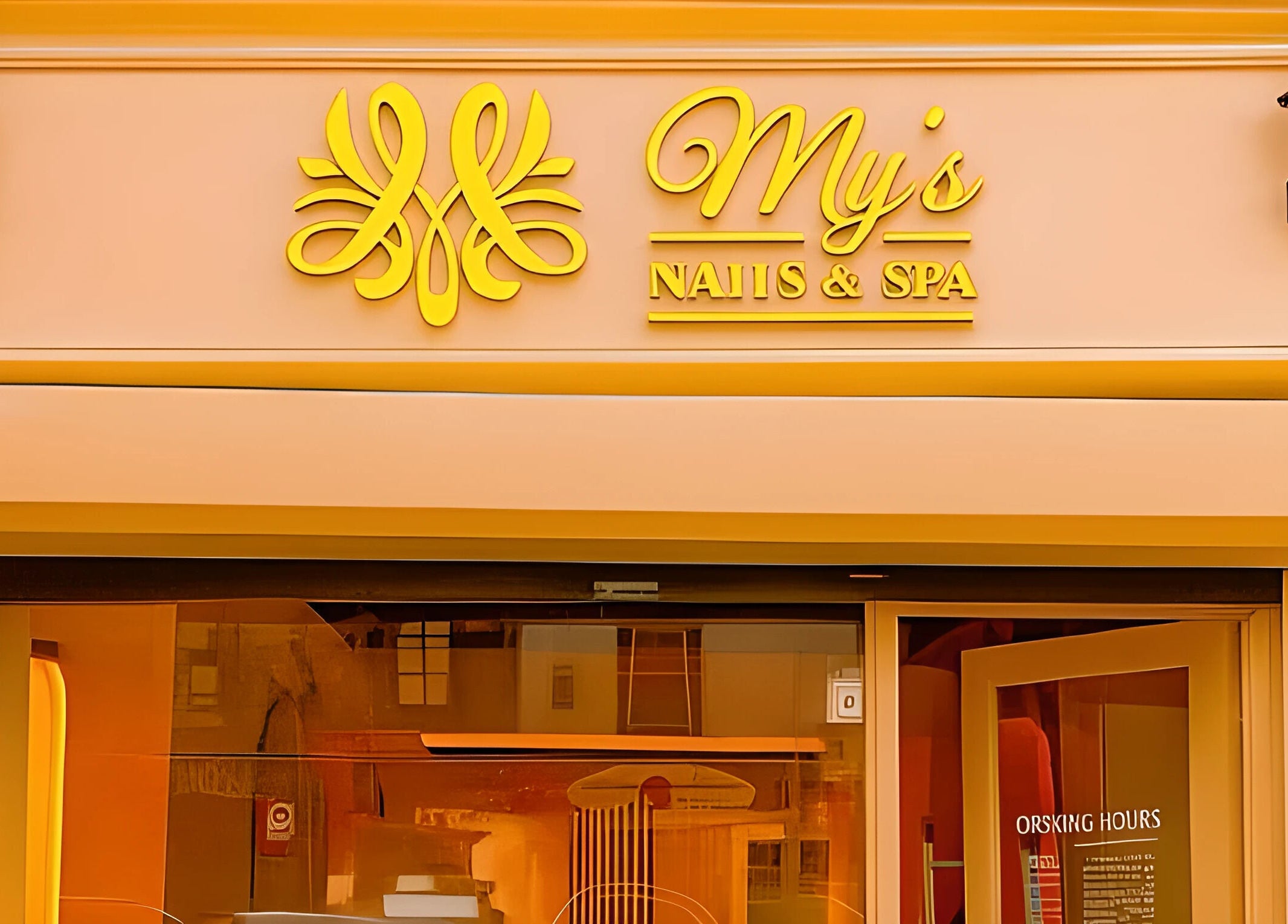 Front entrance of Mys Nails and Spa Newbridge, Newbridge, County Kildare, IE with vibrant signage.