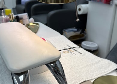 Manicure station at Angel Glow by Vesi, London, GB, featuring sleek tools and essentials.
