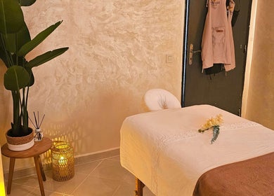 Tranquil massage room at Wabi Sabi Massage Tangier, Tanger, Tanger-tétouan-al Hoceima, MA, with warm decor.