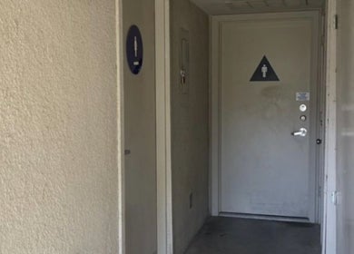 Entrance to restroom at Relax with Me Body Massage, Columbia, South Carolina, US.